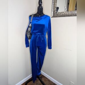 Blue Velour Jumpsuit Large